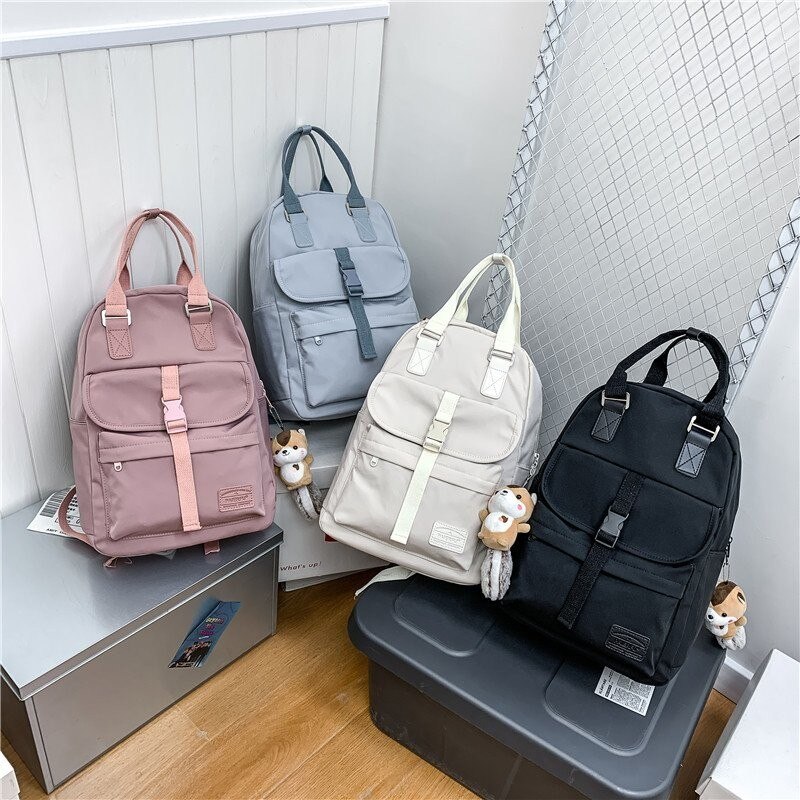 Nylon Wasserdichte Frauen Rucksack Kawaii schule taschen für Teenager mädchen Mit Niedlichen anhänger