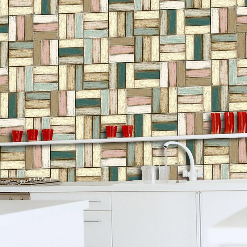 Nordic Wall Stickers Kitchen Bathroom Tile 3D Wooden Pattern Wall Tile Stickers Waterproof Self-adhesive Decal