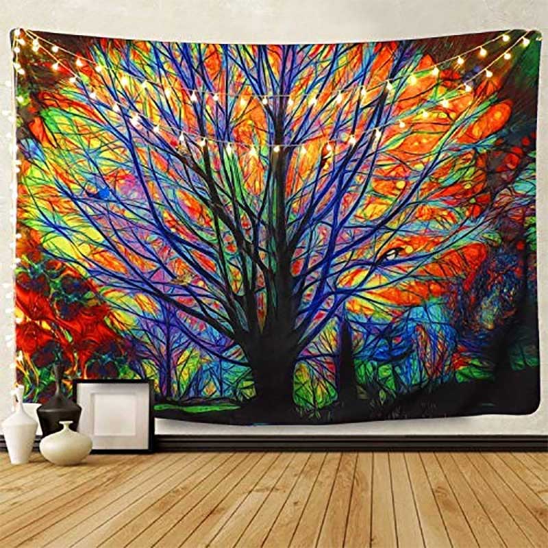 Tree Wall Hangings Psychedelic Forest with Birds Wall Tapestry Bohemian Mandala Perfect Decorations Bedroom Living Room Dorm