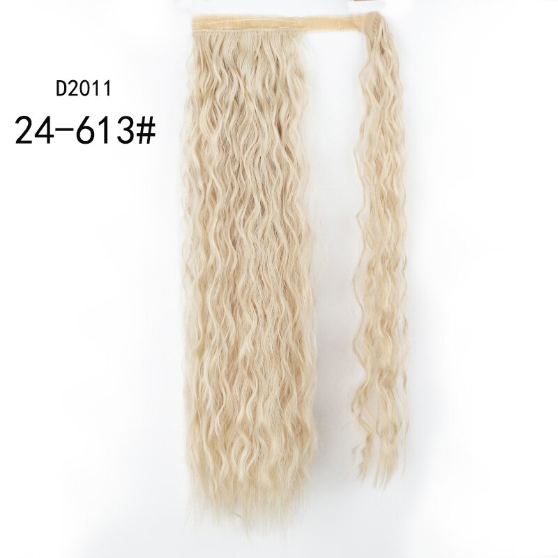 Werd lockigt lång hästsvans syntetiskt hårstycke wrap on clip hair extensions ombre brun hästsvans blont hår: Nc /4hl