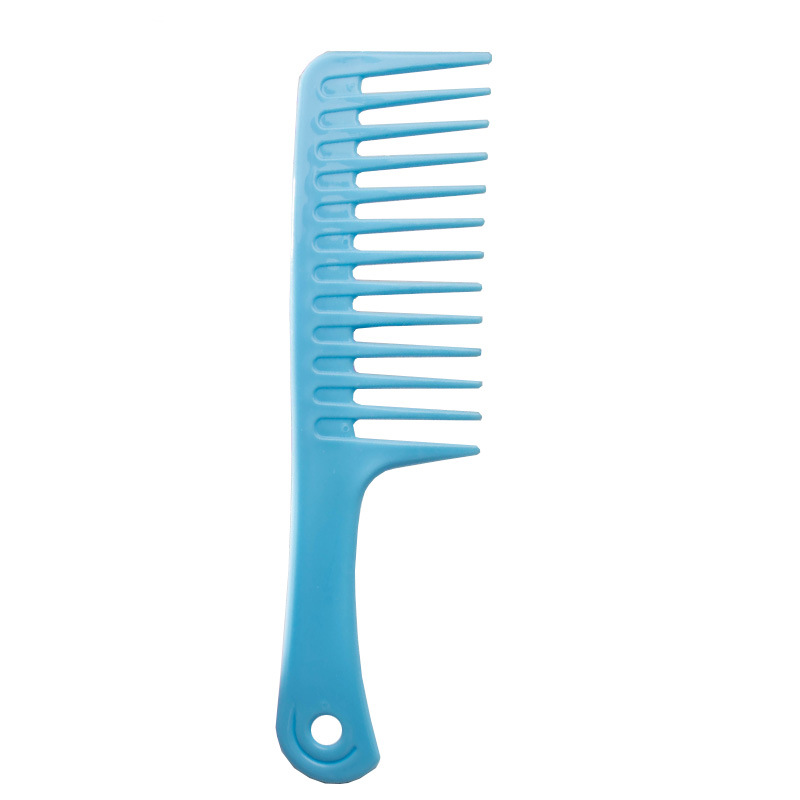 Peine de peluquería resistente al calor para mujer, cepillos de pelo rizado con gancho húmedo, herramientas de estilismo, dientes anchos y gruesos: Azul