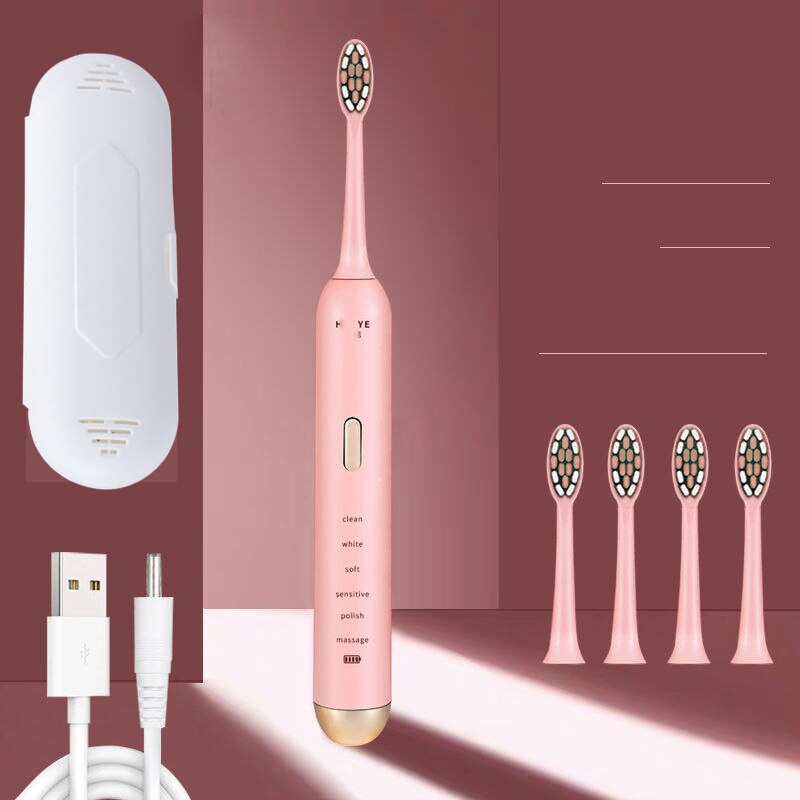 Schall- XIOMI Elektrische Zahnbürste USB Aufladbare Zahnbürste Wasserdichte Ultra Schall- Automatische Zahnbürste Intelligente Heimat Gesunde: Rosa 5 Köpfe Kasten
