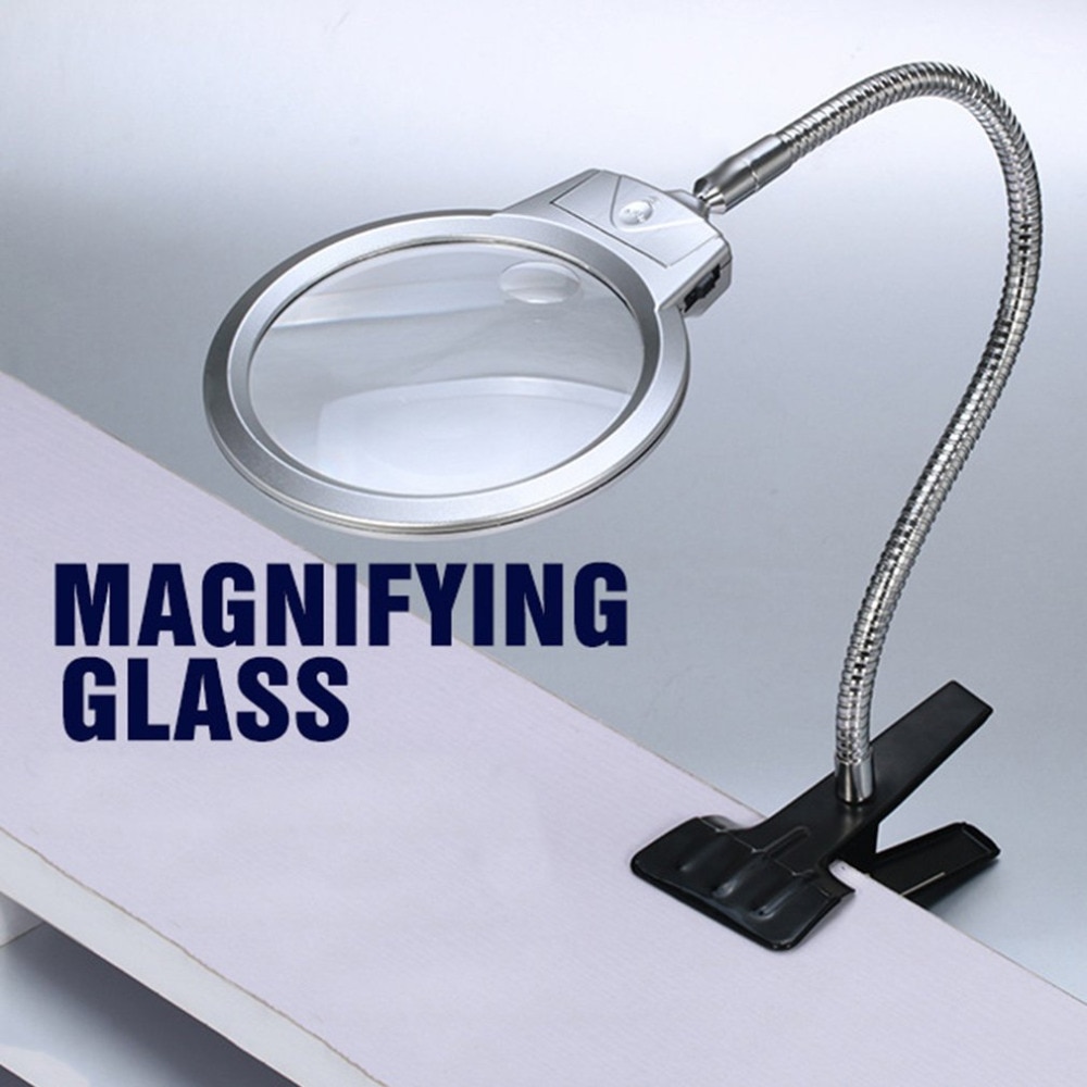 Clip On Desktop Illuminated Magnifier Magnifying Glass Reading Loupe Metal Hose LED Lighted Lamp Top Desk Magnifier With Clamp