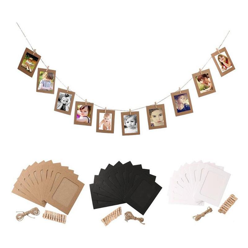 30 stuks 6 inch papieren fotolijst, retro kraft fotolijst hangende decoraties met touw en clips (kraft)