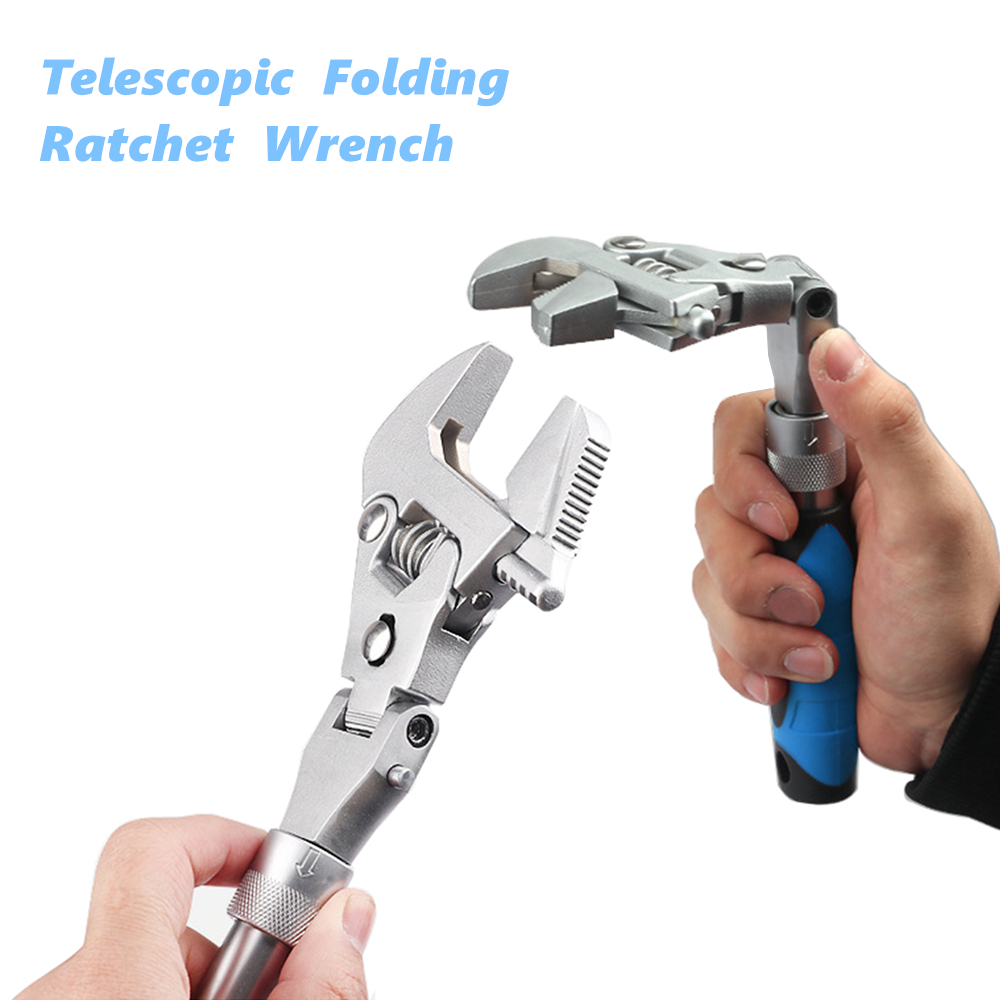 10-inch Ratchet Adjustable Wrench 5-in-1 Torque Wrench Can Rotate and Fold 180 Degrees Pipe Telescopic Wrench Repair Tool
