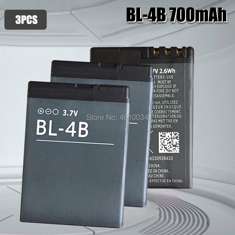 Batería de BL-4B Original para NOKIA, 2505, 3606, 3608, 2670, 2660, 2630, 5000, 6111, 7070, 7088, 7370 mAh: 3pcs