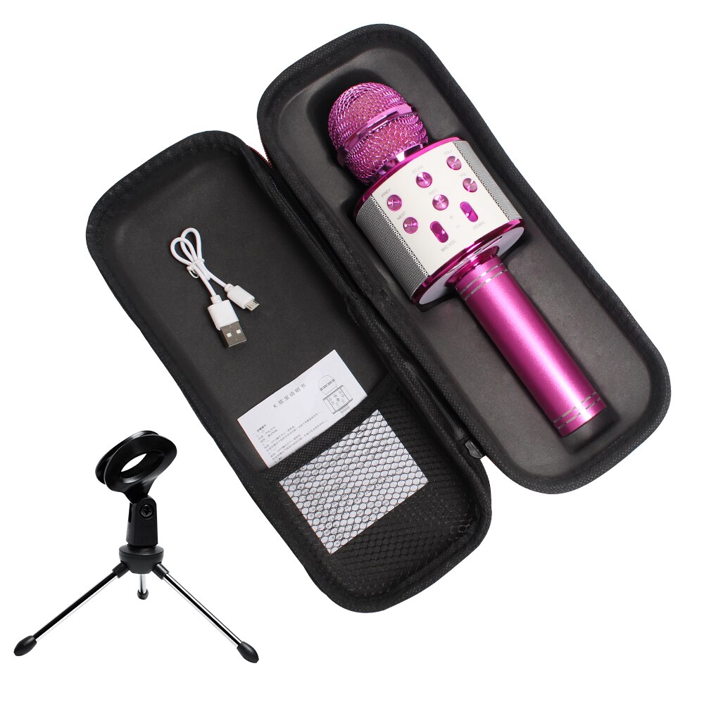 WS858 Microphone Bluetooth sans fil Mikrofon lecteur de musique micro avec trépied sac de rangement Bluetooth Microphone chantant karaoké: Pink