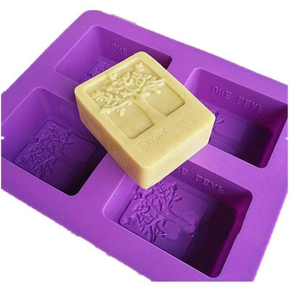 Tree Pattern Rectangle Silicone Soap Mold DIY 4 Hole Crafts Handmade Soap Molds Random Color