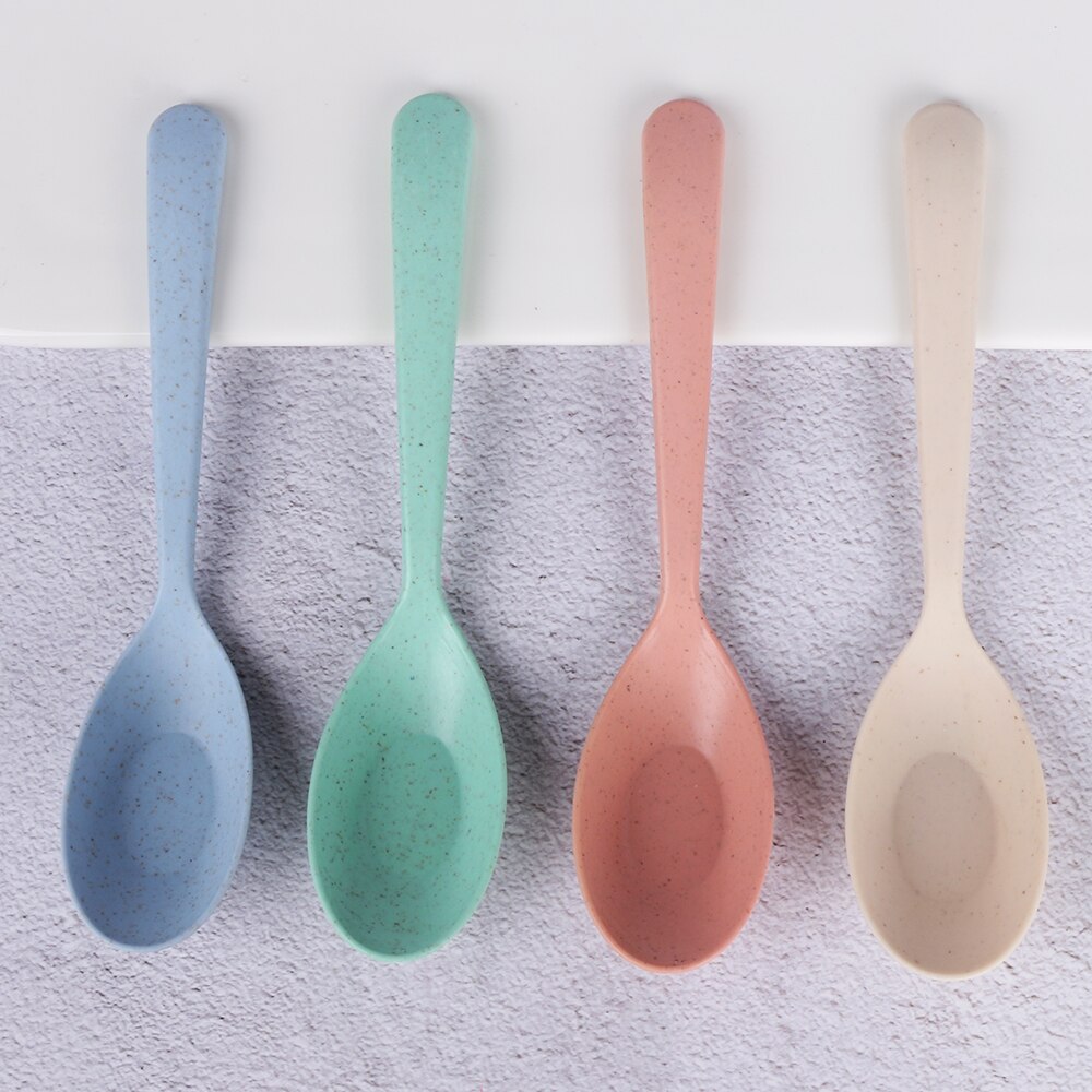 1/3PCS Eco Friendly Wheat Straw Kids Soup Spoon Portable Long Handle Rice Spoon Tableware Home Flatware Kitchen Tool