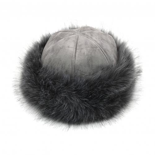 Vrouwen Winter Bontmuts Koepel Mongoolse Hoed Mongoolse Mannen Vrouwen Winter Faux Fur Suède Pluizige Beanie Warme Dikke hoed Sneeuw Cap: Grey