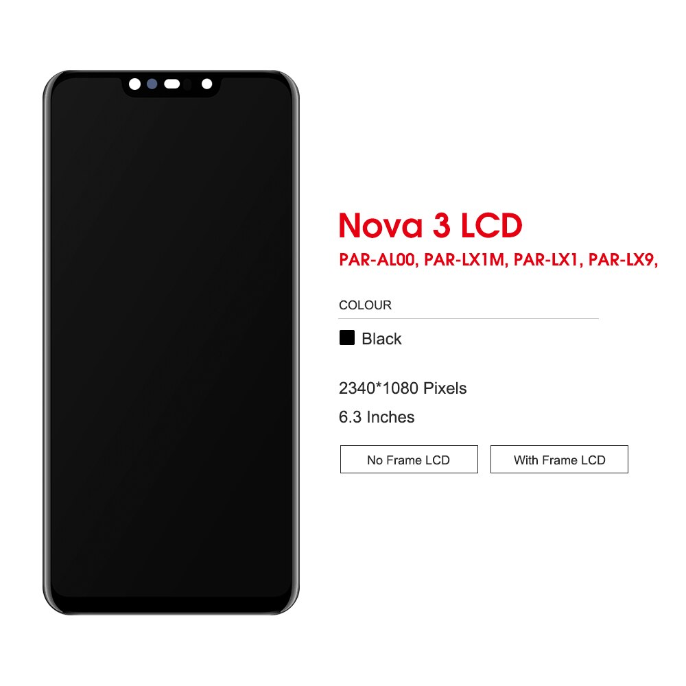 6.3 &#39;&#39;Original LCD Für Huawei Nova 3 LCD Anzeige Touchscreen Mit Rahmen Für Huawei Nova 3 Bildschirm Anzeige Par-LX1 Par-LX9 LCD