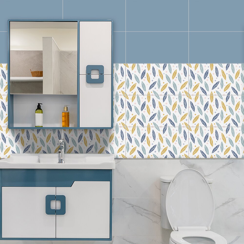 Funlife[r] nouvelle maison series[tm] 30 x 60cm tegnede blade vandtætte backspalsh fliser klistermærke til gulv køkken badeværelse indretning