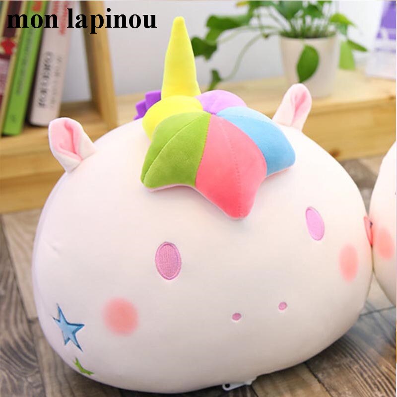 Licorne en peluche oreiller avec couverture 2 en 1 coussin rond forme licorne jouet oreiller multifonction enfants jouets pour petite amie: white eyes open