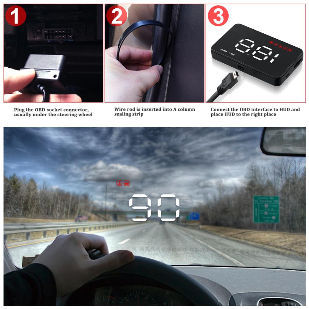 Wiiyii  a1000 hud obd 2 heijastusnäyttö auton ylinopeusvaroitus järjestelmä speedmeter projektori tuulilasi auto sähköiset nopeuden vol