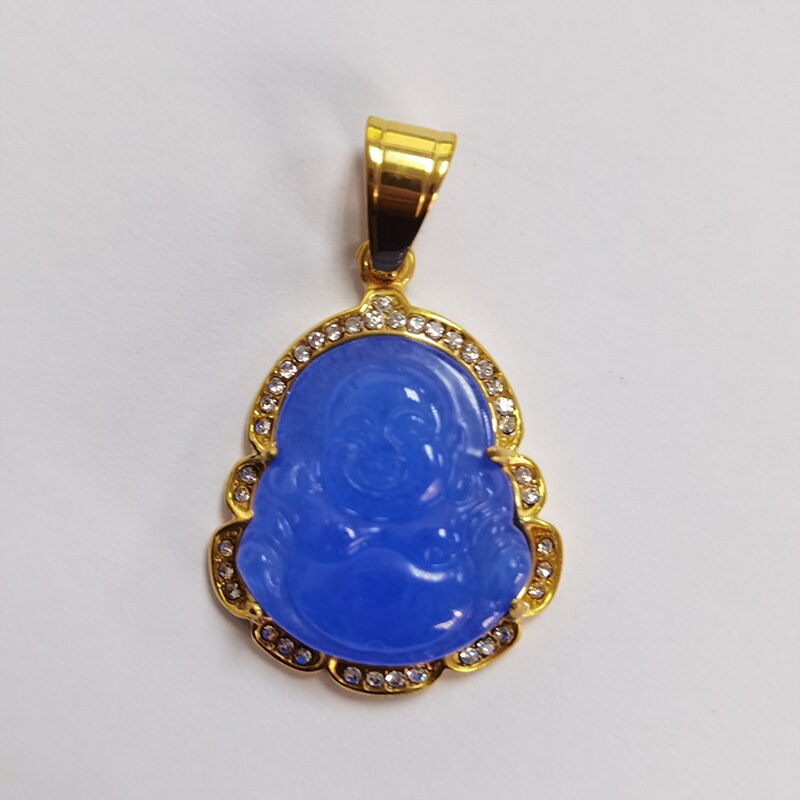 Collana di Buddha in oro per donna zircone cubico Maitreya Buddha pendente gemma collana gioielli da uomo in acciaio inossidabile trasporto di goccia: Blue Pendant