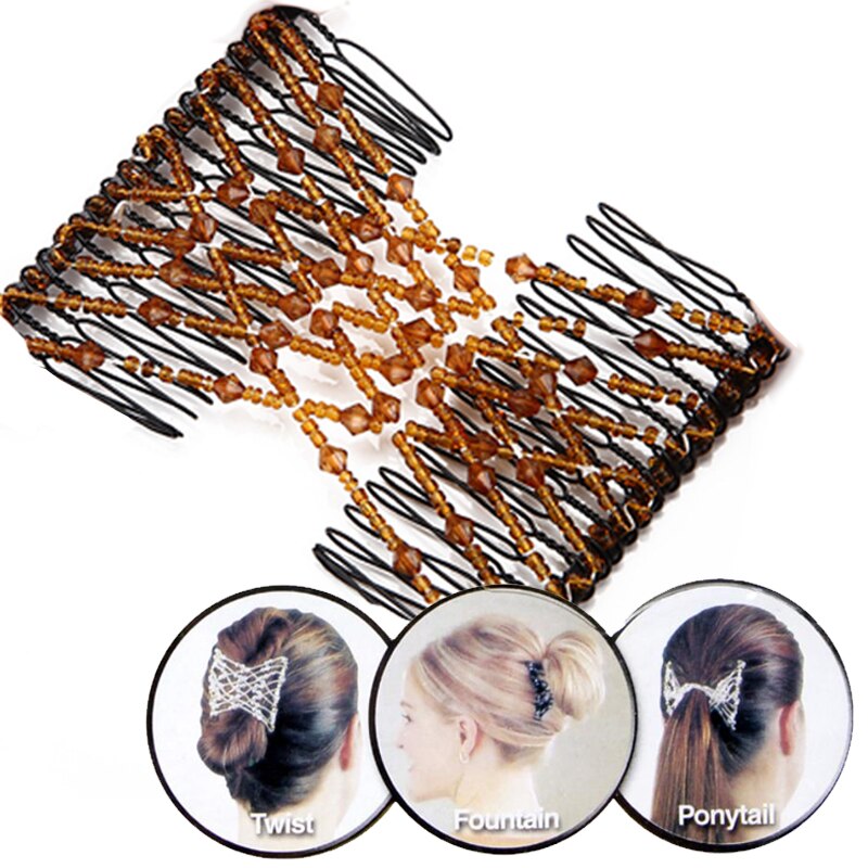 Peigne magique rétro à perles pour femmes, peigne coulissant en métal élastique, accessoires pour cheveux floraux, outil de coiffure, épingle à cheveux pour femmes