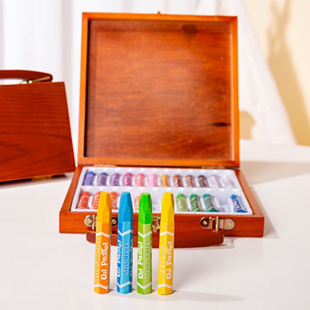 12/24 Colors Crayon Children Drawing Wooden Crayon set Non-toxic Oil Pastels Oil Crayon Kid's Graffiti Painting Art Supplies