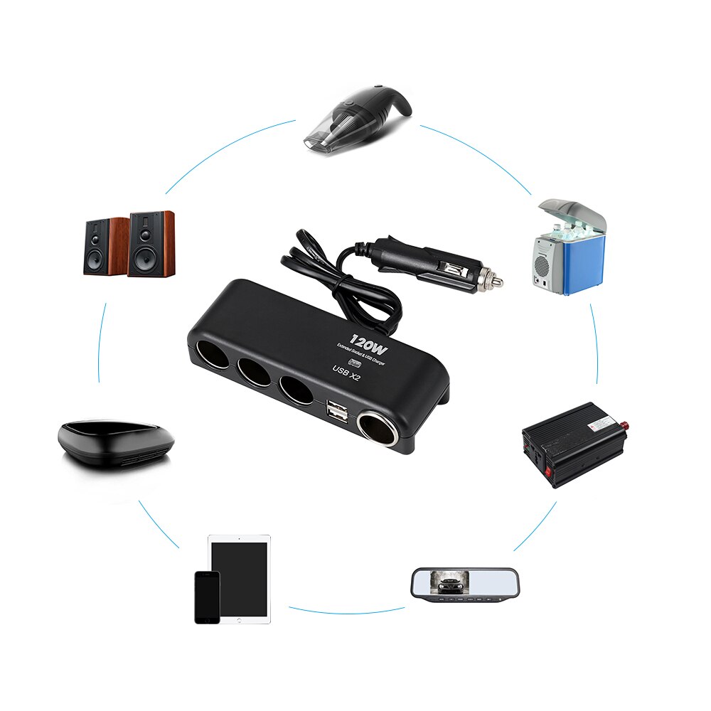 4 Ports Universal Car Cigarette Lighter Adapter Socket Splitter+Dual USB Charger Extension Fast Charging Dual USB Adapter