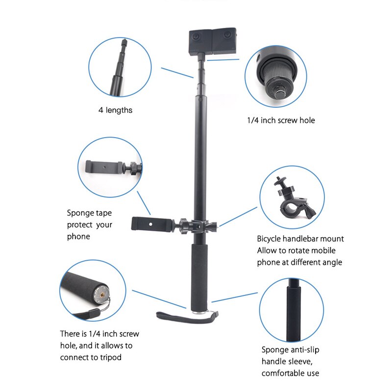 Aluminum pole Super Long Selfie Stick with phone holder For smartphon/Insta360 One X accessories EVO 360 Camera 360