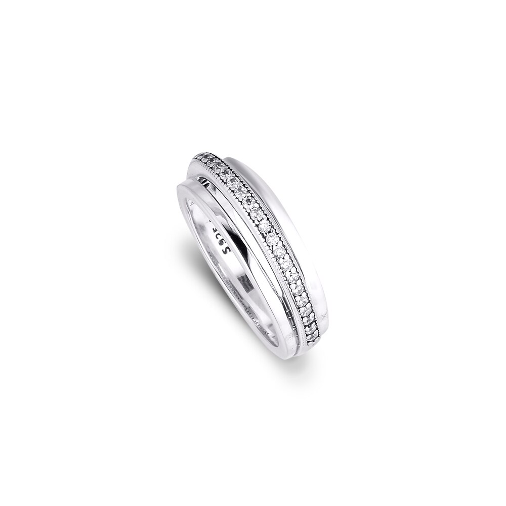 100% 925 Sterling Silver Rings for Women Triple Band Pavé Ring Stackable Silver Jewelry Wedding Party