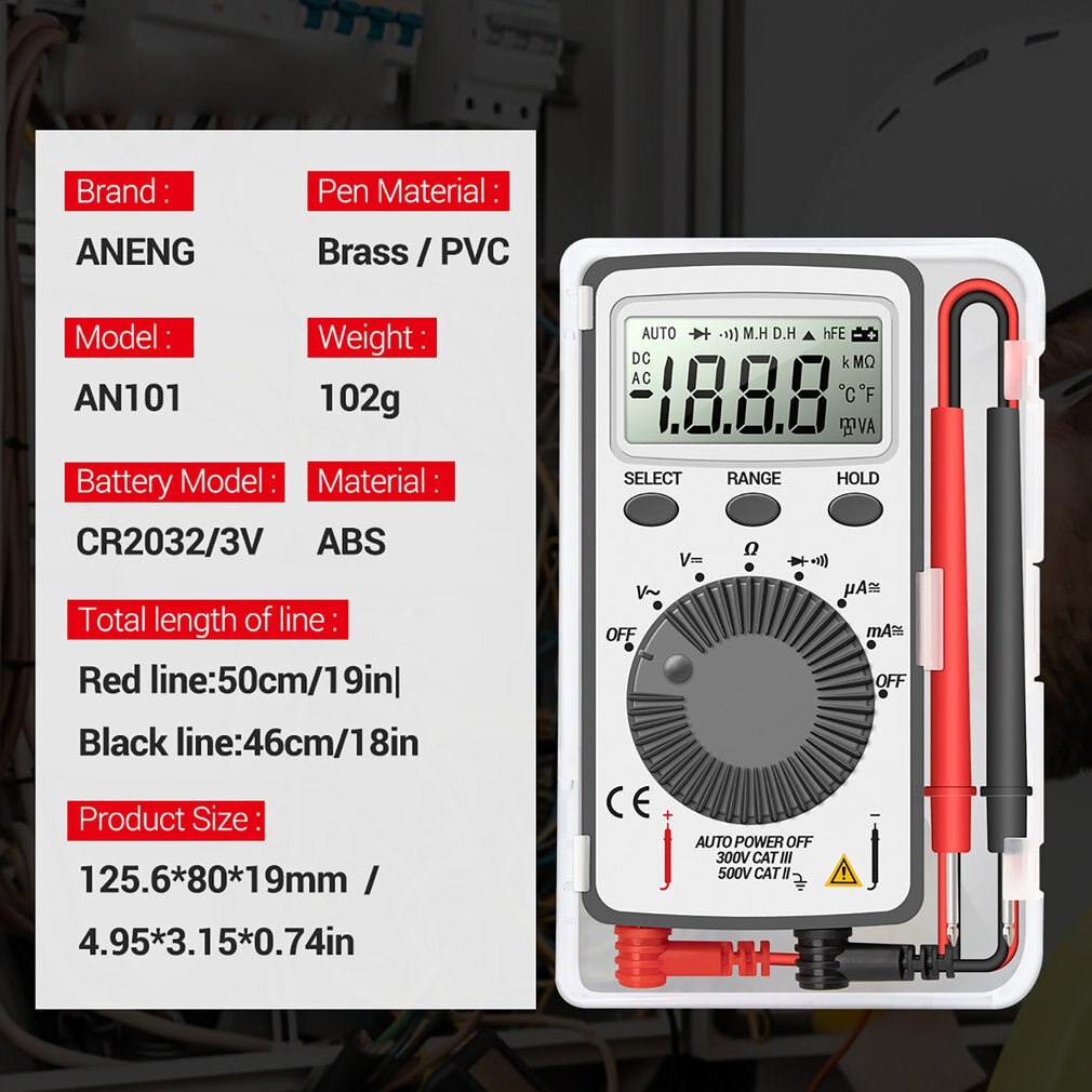 Mini Digital Multimeter ANENG AN101 Multimeter Tester DC/AC Voltage Current LCD Meter Testers With Test Lead