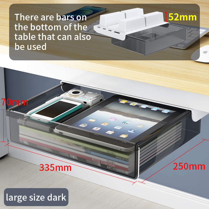 Under-desk Drawer Storage Device, Suitable For Office/home, Ideal For Organizing Stationery. Self-adhesive Plastic Drawer.: GRAY