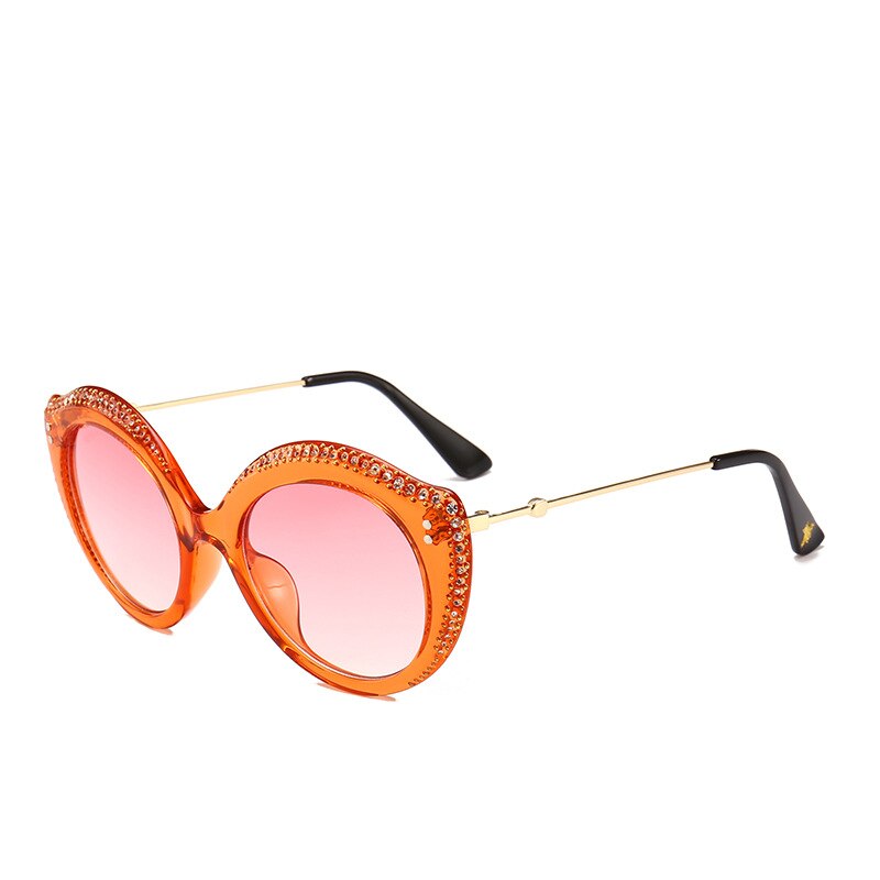 Överdimensionerad båge inlagd diamant kvinnliga solglasögon tillfälligt tidskrift street shot läppform cat eye linser solglasögon: Orange