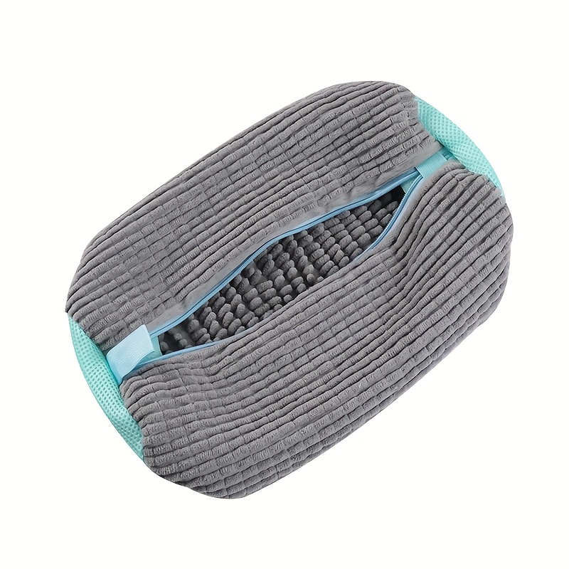 1pc Durable Shoe Washing Machine Bag for All Shoe Types - Yellow with Blue Zipper, Oval Protective Laundry Bag with Rich Fluff I: Light Grey