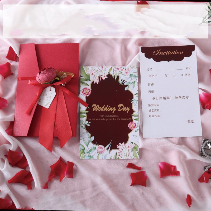 Red Envelop Invitation Card Wedding European Style Floral Greeting Cards Marriage Inviting Cards Casamento Decoration