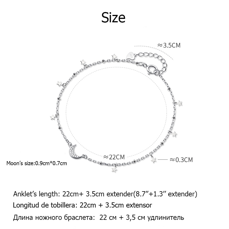 100% prawdziwe 925 szterling srebro gwiazda księżyc obrączki moda bransoletki na kostki stopa łańcuchy dla kobiet dziewczyn biżuteria letnia