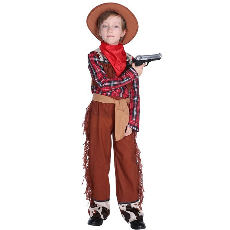 M-xl børn børn halloween cowboy kostumer til drenge cowboy cosplays karneval purim parade scene leg maskerade festkjole