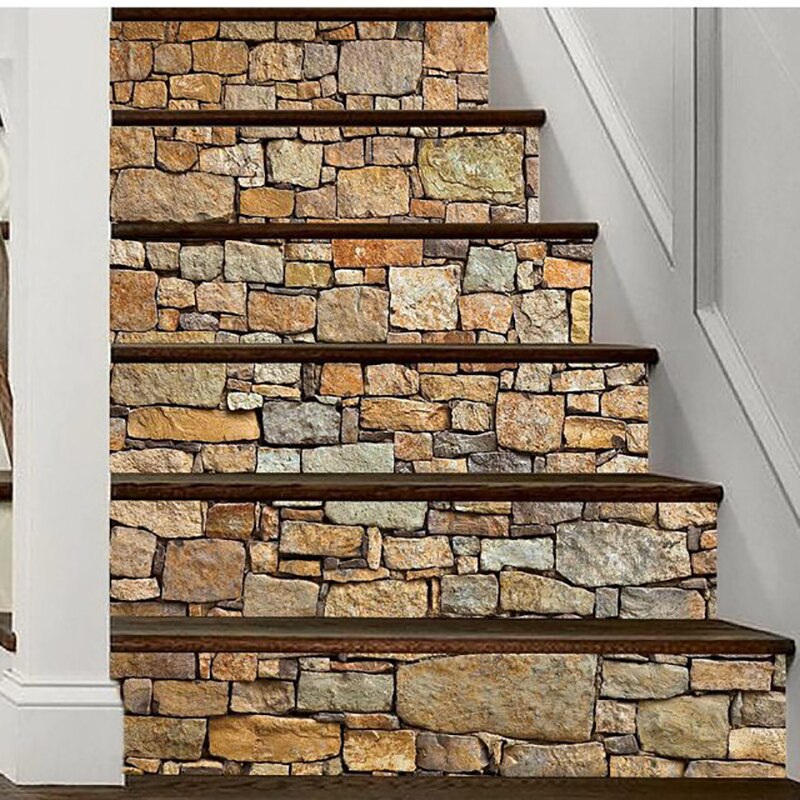 6PCS Removable Stairs Sticker Step Self-Adhesive Ceramic Tiles PVC Stair Wallpaper Decal Vinyl Stairway Home Decoration