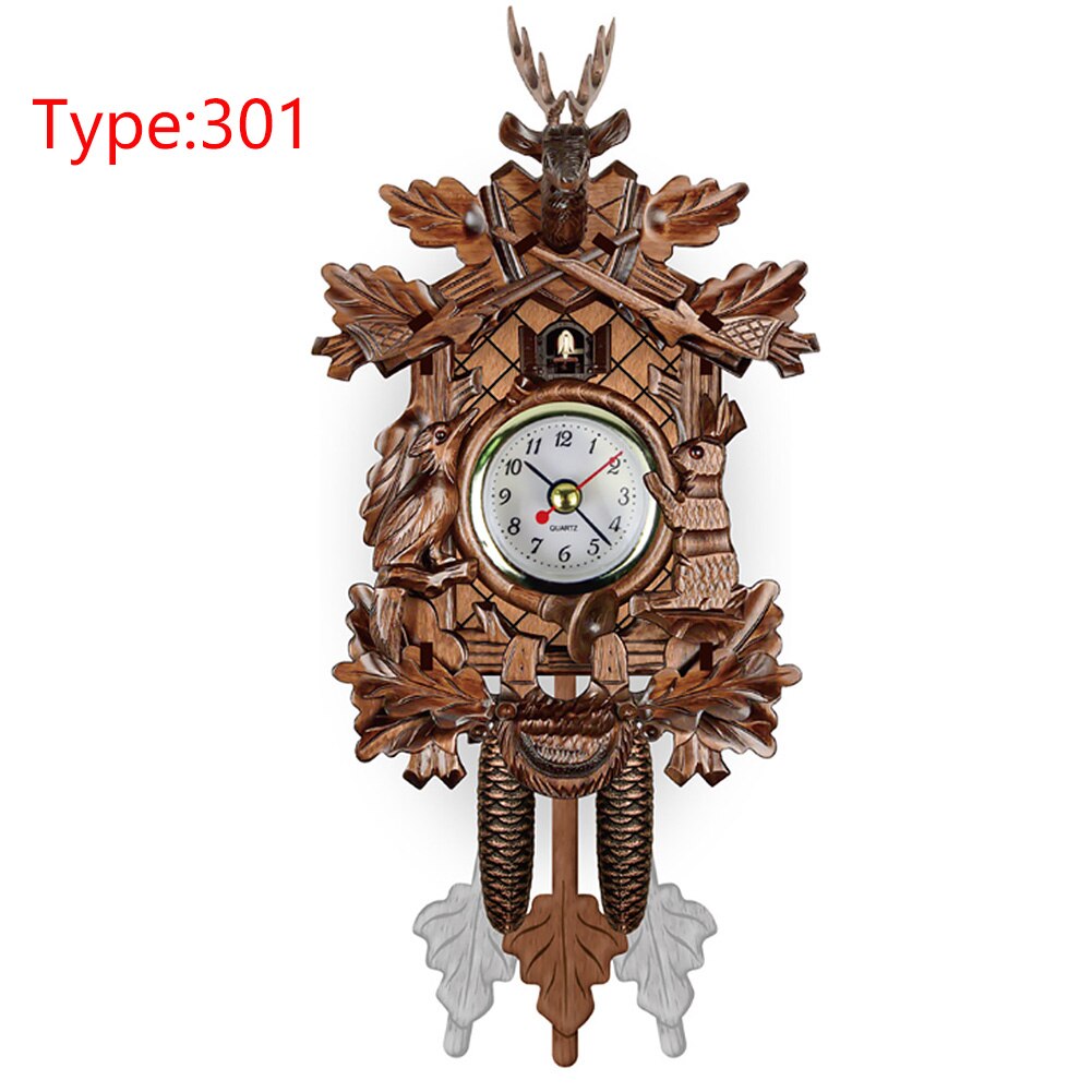 Bird Cuckoo Pendulum Home Wall Clock Decorative Living Room Hanging Vintage Wood: Black