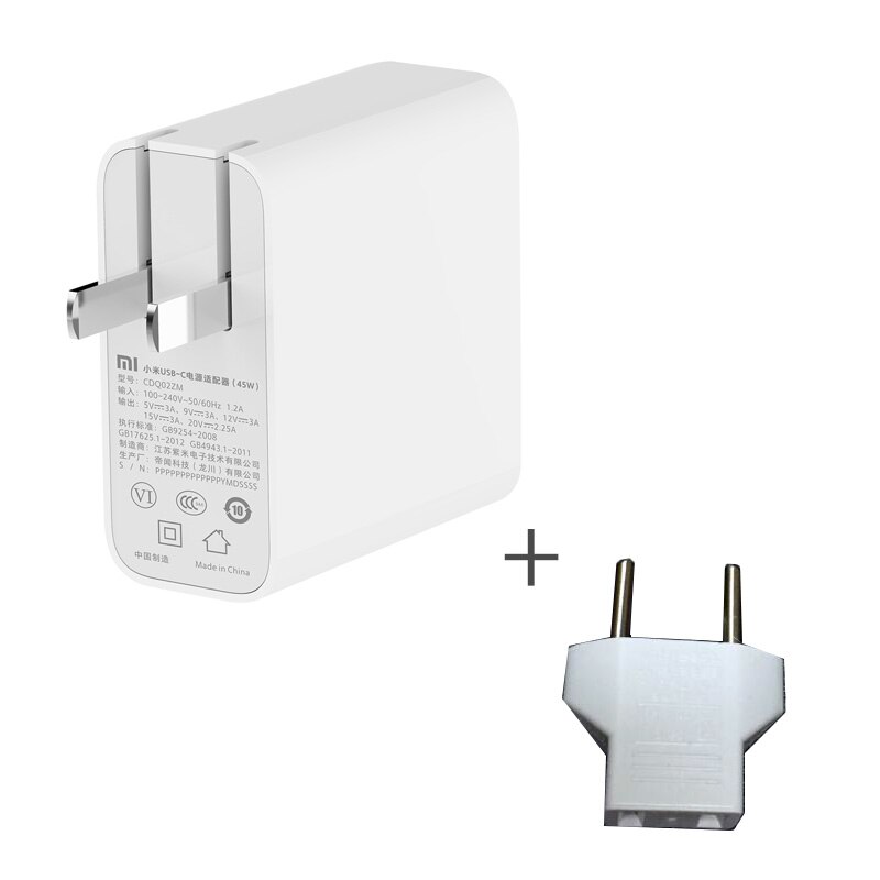 Chargeur d'origine Xiao mi mi USB-C 45 W (Max) sortie intelligente type-c Port USB PD 2.0 QC 3.0 câble de Charge rapide C2C: add EU Adapter
