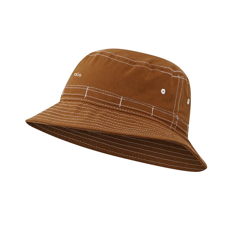 Alo Yoga Summer Fisherman Sun Hat Female Sunshade Sun Hat Tide Big Brim Pot Hat Outdoor Solid Color Canvas Uv Sun Protection Hat: Brown