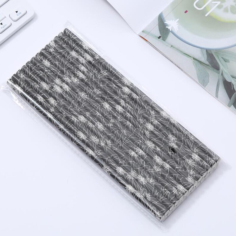 25 stuks halloween papieren rietjes, pompoen skelet patroon drinkrietjes voor thuis halloween feest bar accessoires