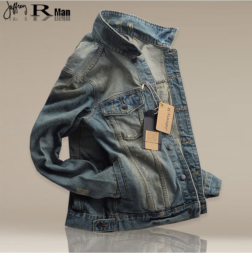 pure cotton men's denim jacket lapel casual denim jacket men's non-cross denim jacket men's fitted jacket