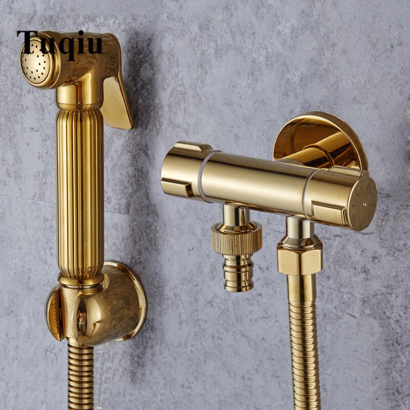 Bidet vandhane væg håndholdt bidet spray bruser sæt toilet shattaf sprøjte douche kit bidet vandhane sæt guld
