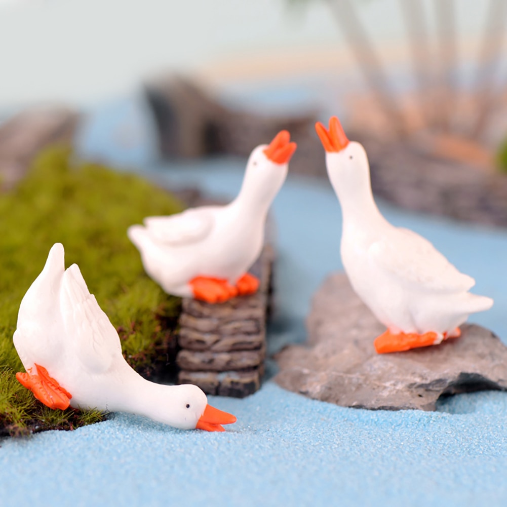 3Pcs Miniature Goose Resin DIY Landscape Garden Terrarium Figurines Miniature Fairy Garden Decoration Accessories Modern