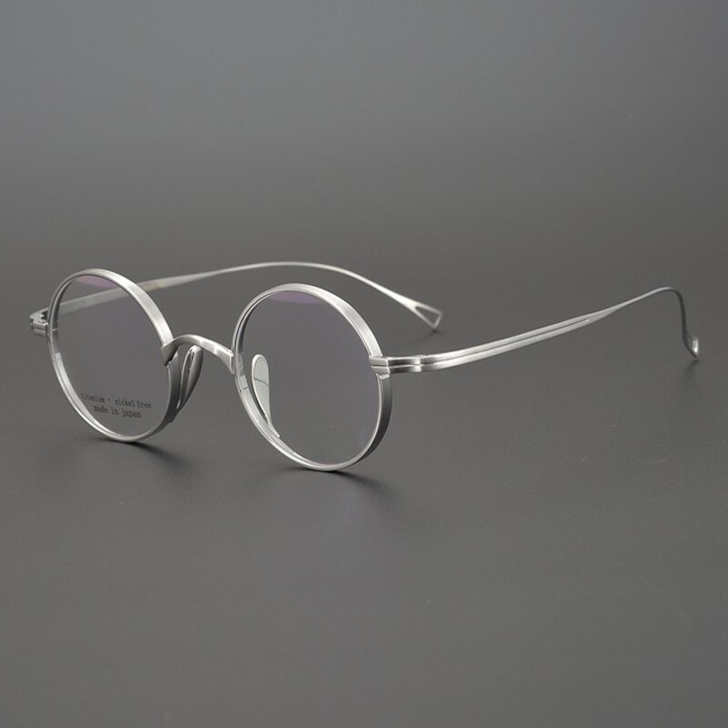Japan Handgemaakte Pure Titanium Mannen Retro Ronde Frame Bril Hoge Graden Optische Brillenglazen Vrouwen Bijziendheid Brillen: Silver