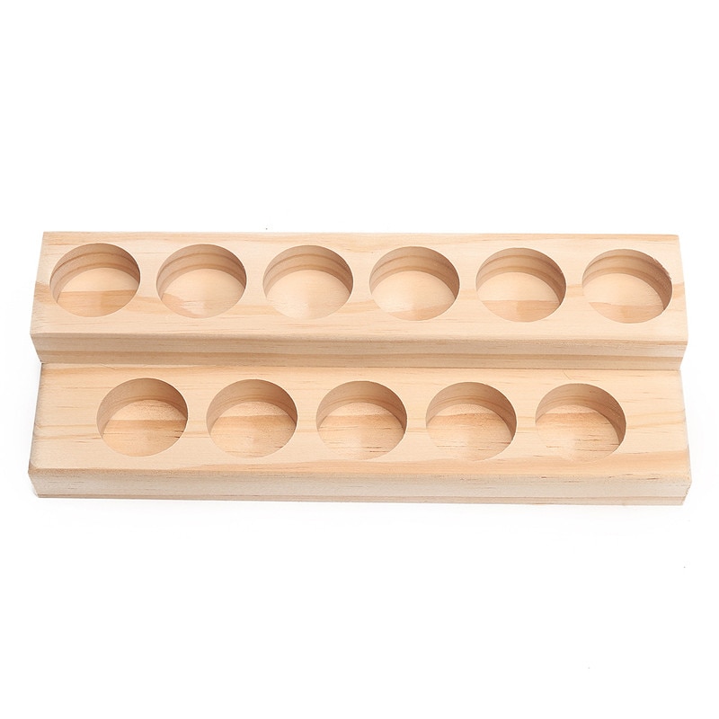 11 huller træ æterisk olie bakke håndlavet naturligt træ display rack demonstrationsstation til 5-15ml flasker