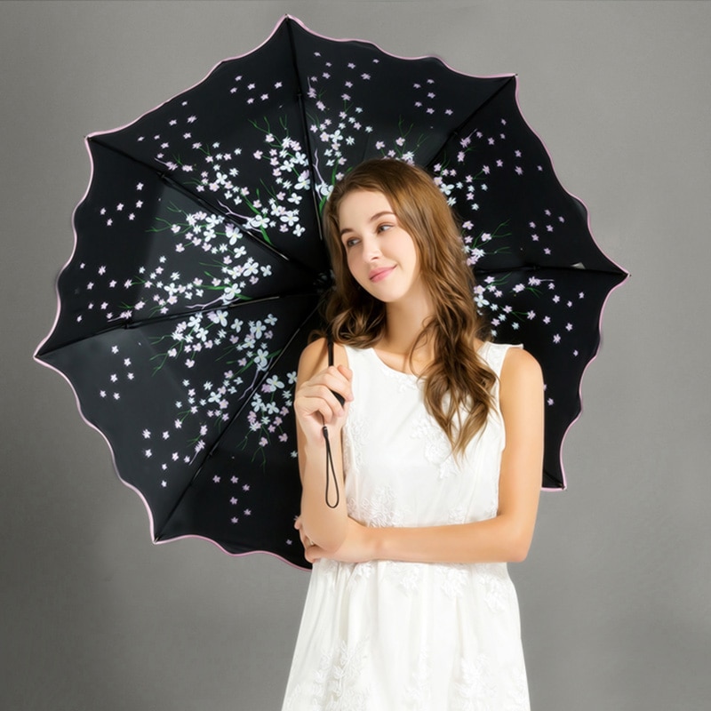 Bloem Parasol Regen Vrouwen Opvouwbare Modieuze Anti-Uv Bloem Draagbare Clear Paraplu Mode Meisje Parasol Vrouwelijke Dubbele Chinese