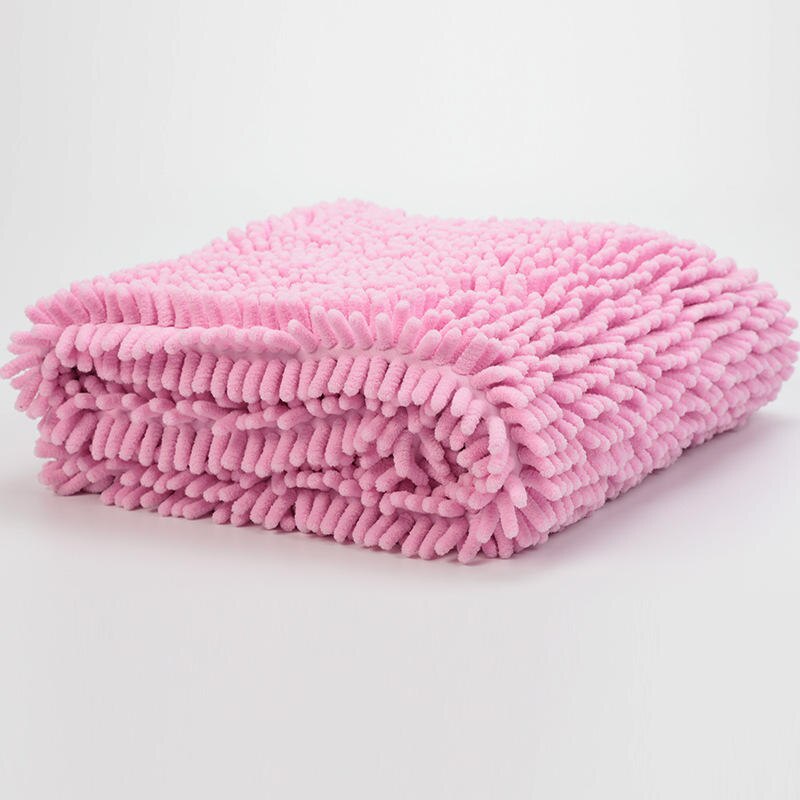 Kæledyrstørrehåndklæde superabsorberende kat badehåndklæder polyester bomuldstæppe fiber chenille hvalp kæledyr hundplejeværktøj: Lyserød