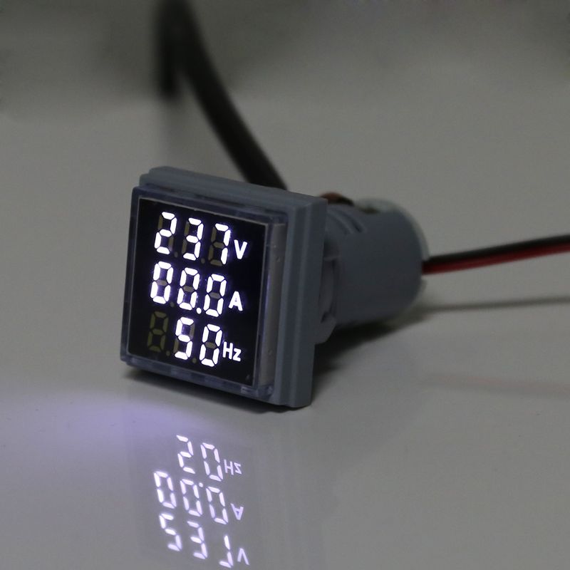 Digital 3in1 AC Ammeter Voltmeter Hz Current Frequency Meter Square Signal Light 22mm Digital Voltage Amp Hz Led Lamp Indicator: WHITE