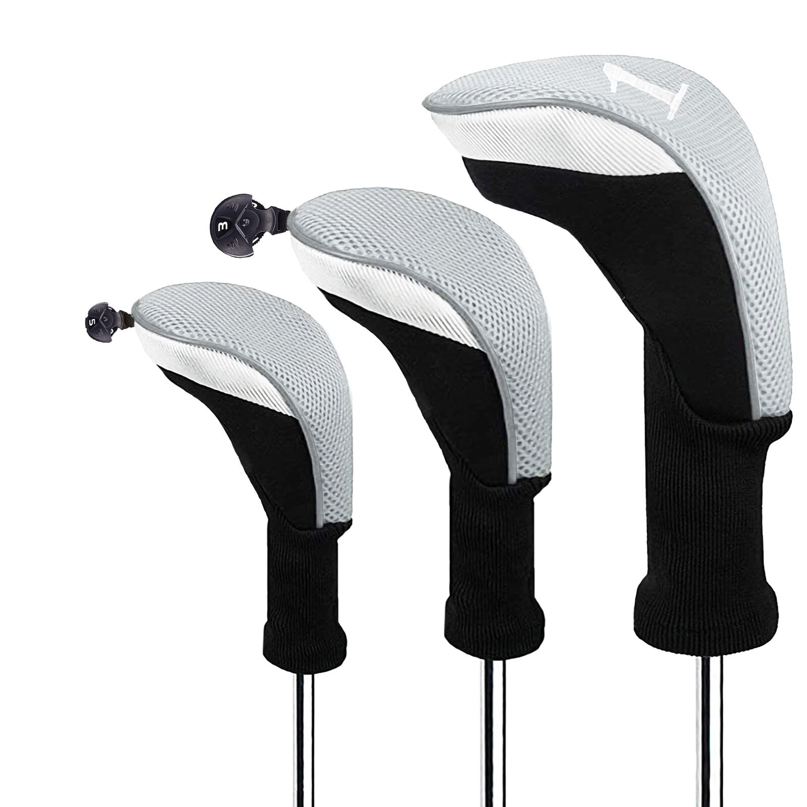 Outdoor Golf Club Head Covers for Woods with Number Tag Long Interchangeable 1 3 5 7 X Driver Fairway Hybrid: No.135 Grey 3Pcs