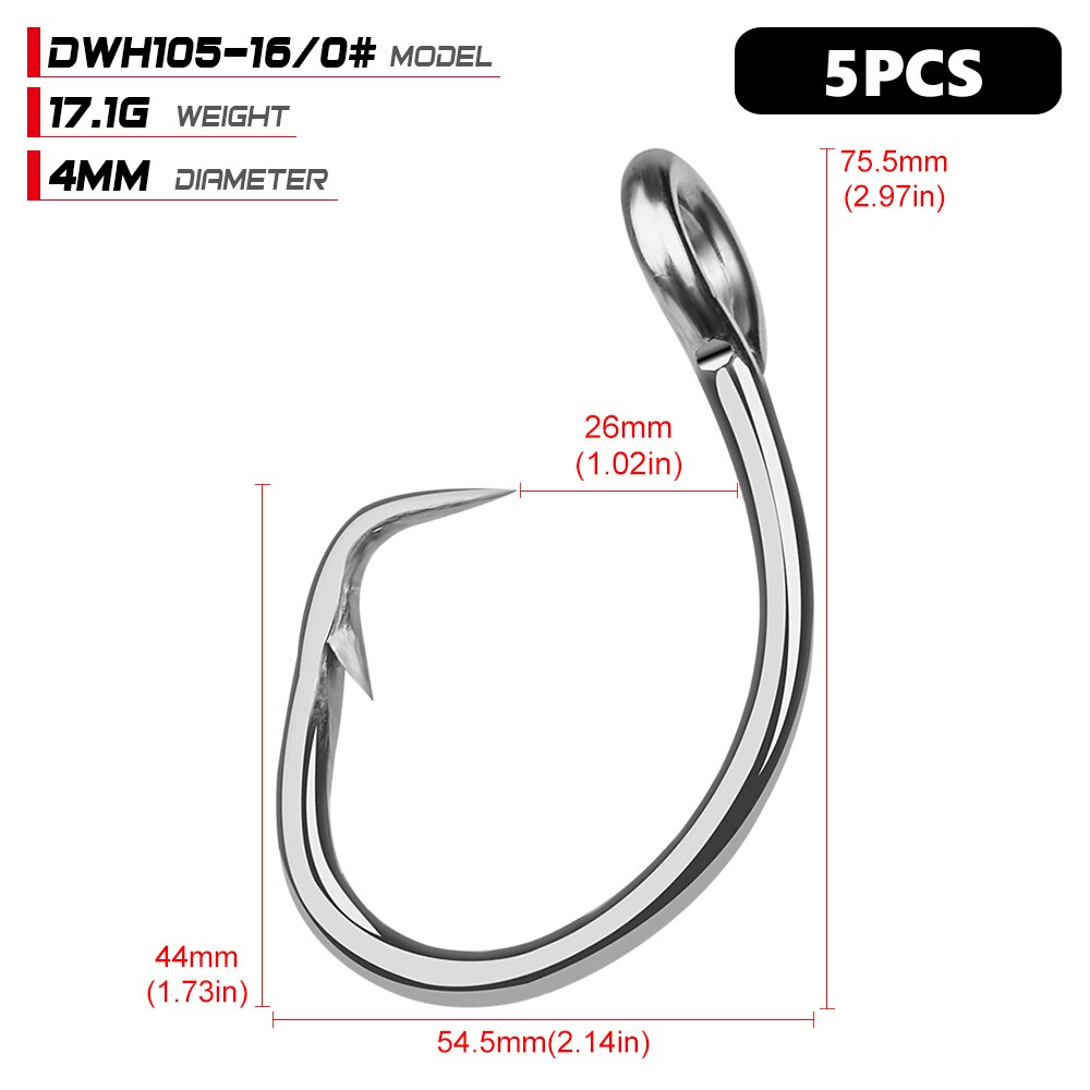 5pc Saltwater Ocean Boat Fishing Hooks Circle Hook 11/0#-16/0# Anticorrosion Stainless Steel Tuna Shark Fishhook: 16-0