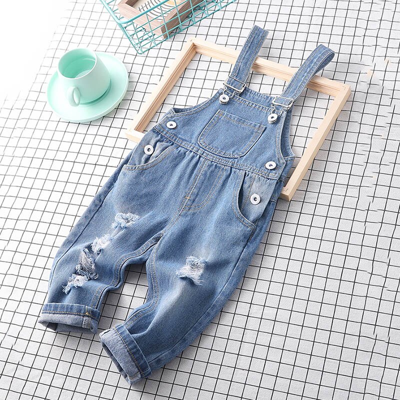 Children Ripped Hole Long Pants Denim Overalls Spring Infant Kids Trousers For Toddler Baby Boy Girl Cowboy Jumpsuit