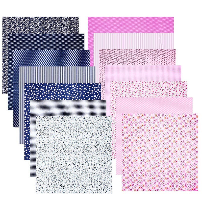 14Pcs Stof Bundel Patchwork Katoen Naaien Patchwork Squares Quilten Bundels Voor Naaien Diy Supplies (Nave Blauw, roze)