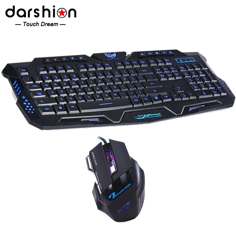 LED English backlit keyboard mouse combo Switch Tricolor +7 Button Colorful Wired Gaming Mouse