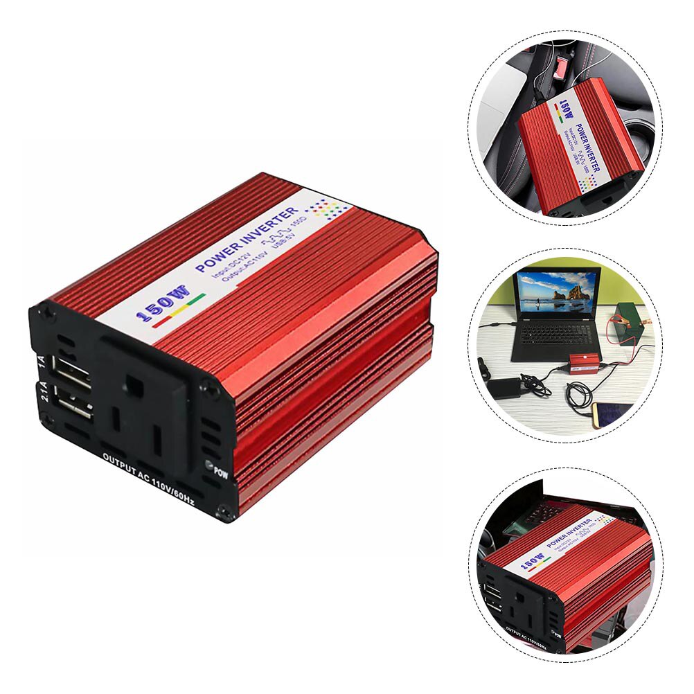 1 Set Dual USB Charger DC 12V to AC 220V Voltage Converter: Red Cigarette lighte